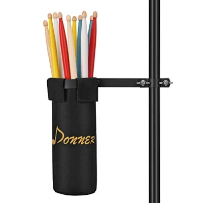 Imagen de Donner Soporte para baquetas de tambor, bolsa nailon extraíble, abrazadera aleación aluminio resistente hasta 10 pares, color negro