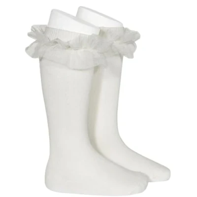 Imagen de calcetines altos lisos tira tul CONDOR talla 2 en color nata