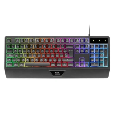 Imagen de Mars Gaming MK124, Teclado Ergonómico H Mech, Reposamuñecas Integrado, Iluminación FRGB Rainbow, Antighosting Avanzado, PC Completo Multiplataforma, Idioma Portugués, Negro