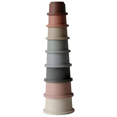 Imagen de mushie Juguete de Vasos Apilables Torre Apilamiento con 8 Tazas para Bebés y Niños Fabricado en Dinamarca Accesorio Entrenamiento Seguro Durable sin BPA Rainbow