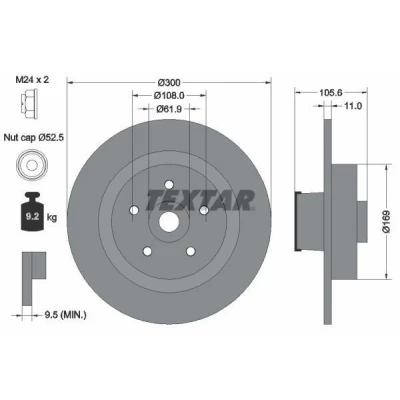 Imagen de TEXTAR PRO 92252903 Disco de freno 300 11 05/05 108 macizo revestido con anillo sensor magnético incorporado, cojinete rueda RENAULT: MEGANE 2