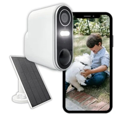 Imagen de Konyks Camini Air 2 Solar Cámara de vigilancia al Aire Libre inalámbrica WiFi con Panel Solar, notificaciones detección Movimiento, visión Nocturna en Color, función iluminación y Sirena