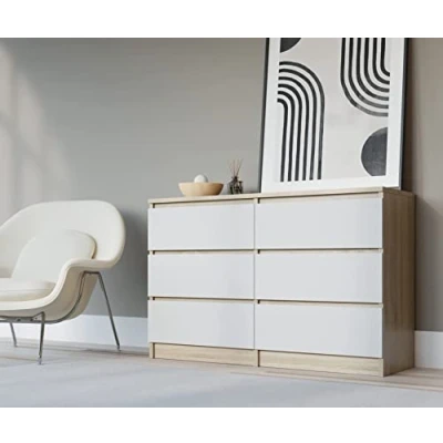 Imagen de 3xeliving Cómoda 6 120cm con cajones en Blanco y Roble Sonoma, 38 x 120 78 cm