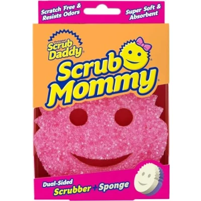 Imagen de Scrub Daddy Mommy Estropajo para cocina con cambio de textura, esponja lavar platos sonriente sin arañazos, resistente a los olores