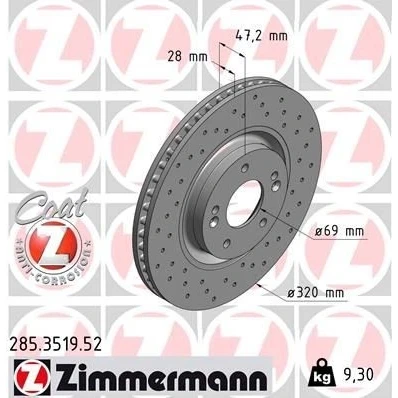 Imagen de ZIMMERMANN SPORT COAT Z 285.3519.52 Disco de freno 320 28 7/5 5 114 ventilación interna, perforado revestido KIA: cee‘d II Hatchback, Optima / K5