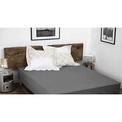 Imagen de Home Linge Passion Sábana Bajera Ajustable 140 x 190 + 30 cm, 100% algodón de 57 Hilos (Etiqueta Oeko Tex), Color Gris Oscuro