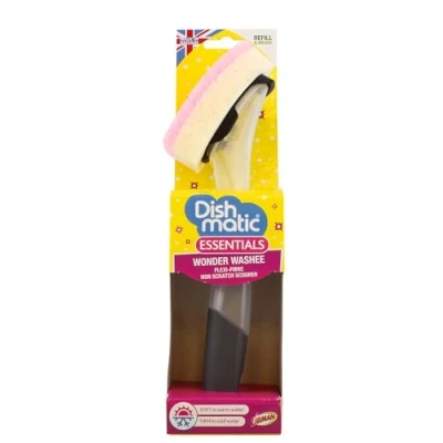Imagen de Dishmatic Wonder Washee Mango de Lavado rellenable con Cabezal Intercambiable, Doble acción, Sensible al Calor, Negro, Paquete 1
