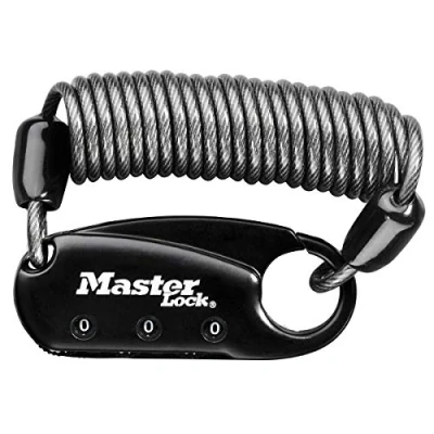 Imagen de Master Lock 1551EURDBLK Candado para Mochila con Combinación y Cable Enrollable, Negro, 4.1 x 6 1 cm