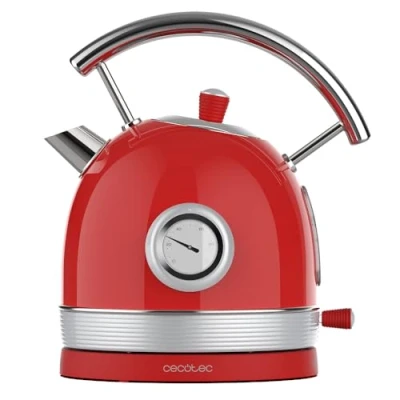 Imagen de Cecotec Hervidor de Agua Eléctrico 1,8 Litros Thermosense 420 Vintage Light Red. 2200 W, 8 Tazas Té Capacidad, Medidor Temperatura, Estilo Vintage, Base Giro 360º, Acero Inox en Rojo