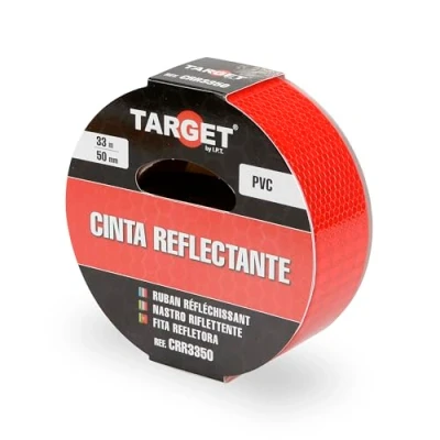 Imagen de TARGET CRR3350 Cinta Reflectante Adhesiva 33 Metros x 50 Milímetros Advertencia Señalización Marcaje Alta visibilidad Peligro Seguridad Roja