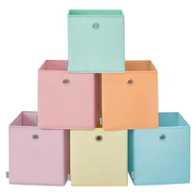 Imagen de SONGMICS Caja de Almacenaje, Juego 6, Organizadores Plegables, 30 x cm, Tela, para Estantería Cúbica, Colores, Cesta Dormitorio, Salón RFB230X01