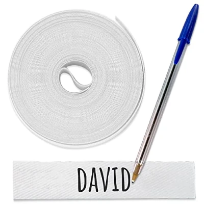 Imagen de 1 Rollo de cinta tela 3 metros x cm color Blanco. Etiqueta termoadhesiva para escribir con boli. Incluye Bolígrafo