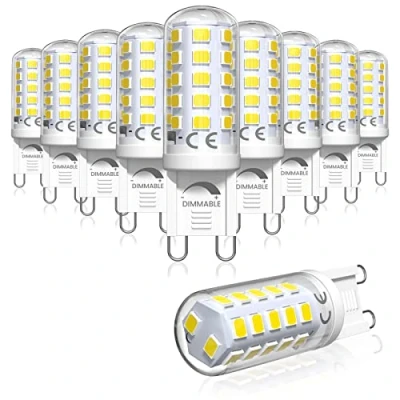 Imagen de Bonlux Bombilla G9 LED Regulable Blanco Frio 6000K, 4W Equivalente a la Halógena de 40W, GU9 Casquillo Pequeño, AC 220 240V, Sin Estroboscópico, Ángulo Luz 360, 10 Unidad