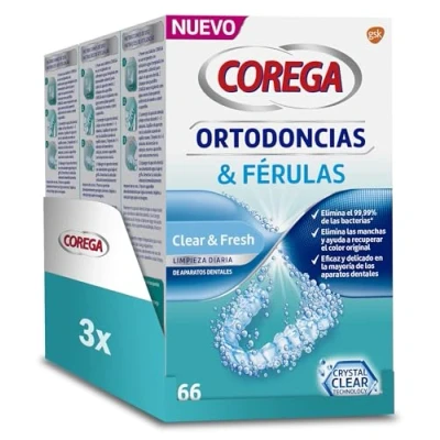 Imagen de Corega Tabletas Limpiadoras Para Férula Dental y Ortodoncia, Limpieza Rápida Fácil de Usar, Pack 3 x 66