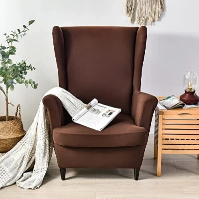 Imagen de CHNSHOME Funda para Sillón orejero de 1 Asiento elástica Fundas con Orejas 2 Piezas Cubre sillas Respaldo alas Gris Claro
