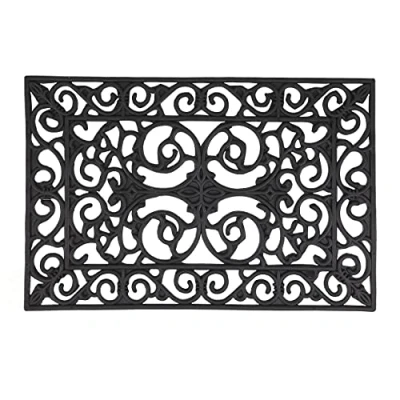 Imagen de Relaxdays Fußmatte Gummi Felpudo de Goma, 40x60 cm, Antideslizante, Resistente a la Intemperie, Interior y Exterior, con Flores, Negro, Caucho