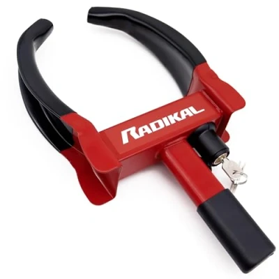 Imagen de RADIKAL RK1001 Cepo Antirrobo Rueda Coche, Universal Regulable 18 29cm, Cerradura Alta Seguridad, Antiarañazos, Antirobo Inmovilizador Abrazadera para Bloqueo Furgoneta, Caravana, Remolque