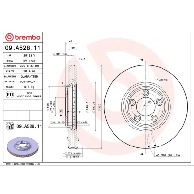 Imagen de BREMBO COATED DISC LINE 09.A528.11 Disco de freno 320 30 5 ventilación interna revestido JAGUAR: XJ Berlina, S Type