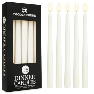Imagen de Velas de Cena Decorativas Pack 10, 15 o 50 Blancas y Doradas Originales sin Goteo Larga Duración, 8 Horas Quema, Fragancia (Blanco, Paquete 15)