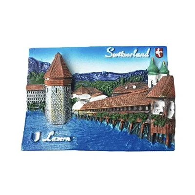 Imagen de 3D Lucerna Suiza Refrigerador Imán de Nevera Recuerdos Turísticos Hecho A Mano Resina Artesanía Pegatinas Magnéticas Inicio Cocina Decoración Regalo Viaje