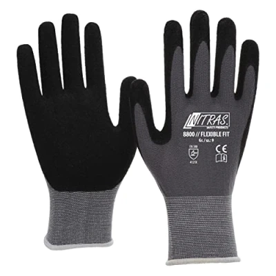 Imagen de Nitras 8800 Guantes de jardinería (ajuste flexible, alta resistencia a la abrasión, muy buen agarre, 12 pares, tamaño: 7), color negro y gris