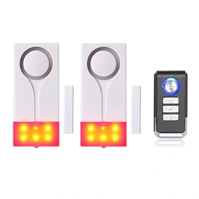 Imagen de Mengshen Alarma De Puertas y Ventanas Inalámbrica con 105db Sonido Fuerte Luz Brillante, Fácil Instalar (Incluye 2 1 Control Remoto)