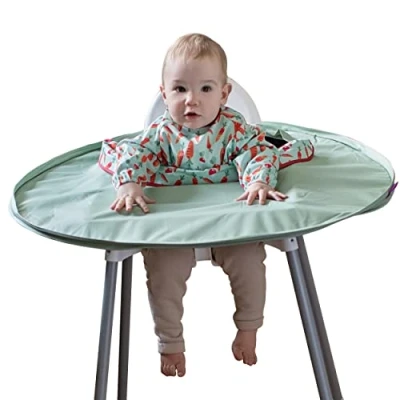 Imagen de Tidy Tot Kit de bandeja destete Tapete que se acopla directamente a la trona y babero con mangas, ideal para evitar engorros en las comidas