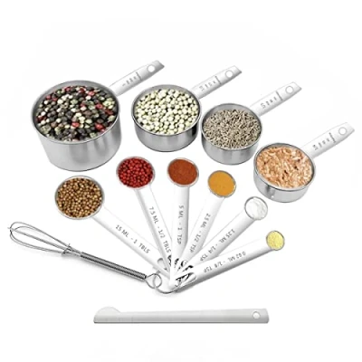 Imagen de Juego de tazas y cucharas medidoras, 12 piezas acero inoxidable para hornear, cocinar, cocina (tazas medidoras + cucharas)