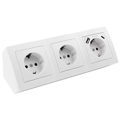 Imagen de MC POWER Regleta de enchufes empotrados Flair esquina 3 tomas + USB C/A, cable 15 cm con terminal conexión, 230V /16A, montaje en superficie, blanco mate