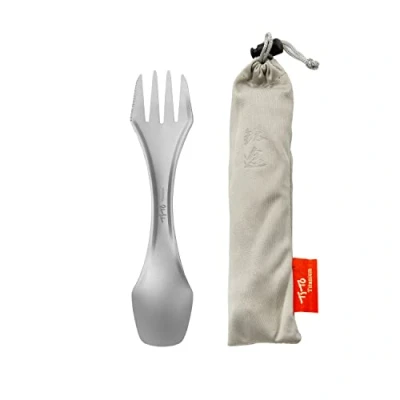 Imagen de TiTo Titanium Cuchara de Titanio Portátil 3 en 1 Combo Cubiertos Multifuncional al Aire Libre (Cuchara Tenedor y Cuchillo) con Bolsa Almacenamiento para Acampada Senderismo Libre(3 in1)