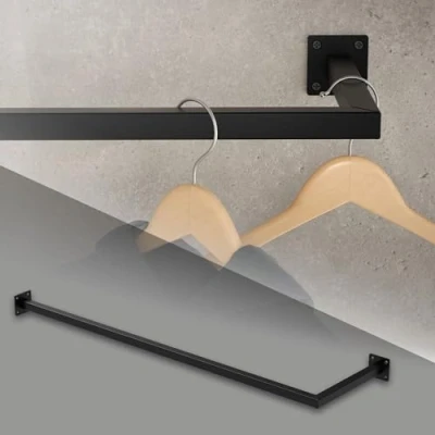 Imagen de ML Design Perchero de Pared 110 x 30 cm Negro Acero Inoxidable en Forma L para Vestidor Barra Almacenamiento Esquina Ropa o Utensilios Cocina Incl. Material Fijación