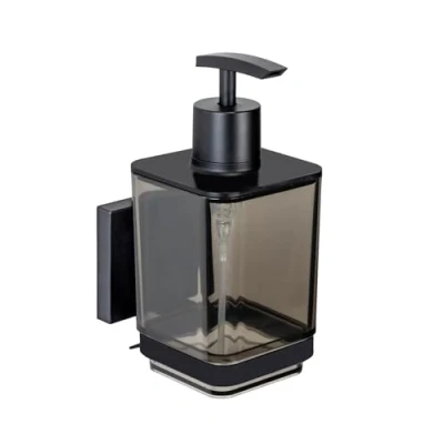 Imagen de dosificador de jabón Vacuum Loc® Quadro, plástico 340 ml con Soporte Acero Inoxidable, se Fija sin taladrar, Negro