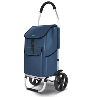 Imagen de VOUNOT Carrito Compra Plegable de Aluminio 2 Ruedas, Carro la en 1 con Bolsa Oxford Impermeable y Desmontable, Compras Rodante Guardabarros, 45L, Azul Marino