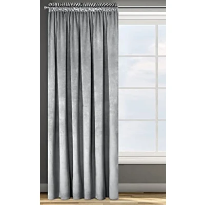 Imagen de Eurofirany Rosa Cortina Opaca Terciopelo con Cinta de 1 Unidad, Panel, Suave, Drapeado, Clásico, Elegante, Salón, Dormitorio, 200 g/m², 135x300 cm, Gris