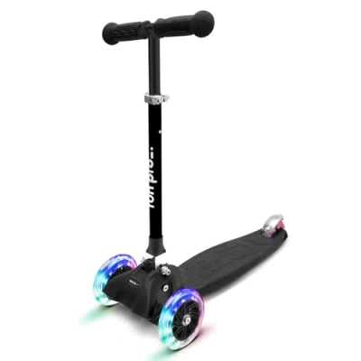 Imagen de Patinete One de fun pro El Seguro Premium para niños, con LED en Las Ruedas, Plegable, a Partir 2 años (Patinete), certificación TÜV, Negro Deluxe