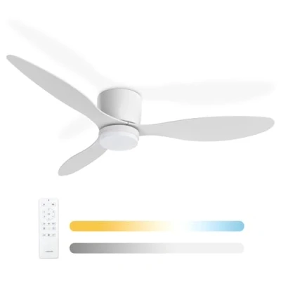 Imagen de Noaton Ventilador de techo con iluminación Fornax blanco, diámetro 132 cm, motor DC 40 W, Módulo LED regulable 22 3 temperaturas color, mando a distancia, temporizador, 185 m3/min, altura 23 cm