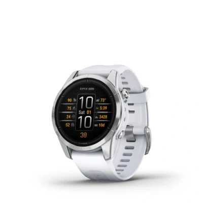 Imagen de Garmin Epix (Gen 2) Pro 42mm Reloj de Alto Rendimiento GPS Multideporte con Pantalla táctil AMOLED, Linterna LED, Frecuencia cardíaca, Mapas y hasta 10 días autonomía, Plateado