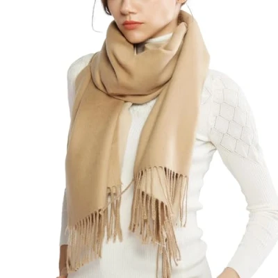 Imagen de RIIQIICHY Invierno Reversible Bufanda Pashmina Chal Fiesta para Mujer Grande Camello y Beige Pañuelos Fular Foulard Estolas