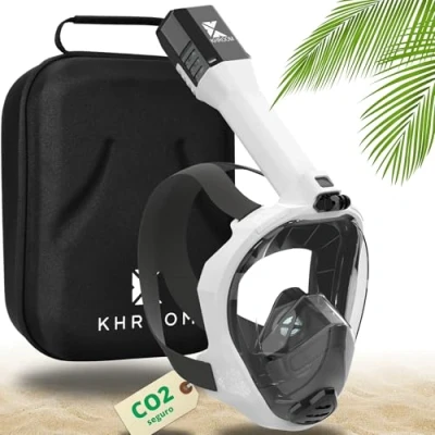 Imagen de Khroom Máscara Snorkel Adulto Seaview Pro Nuestra Mejor de Buceo Facial Completa Segura CO2 para Snorkeling Mascarilla (Blanco + Soft Case, S/M)