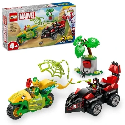 Imagen de LEGO Marvel Spin y Electro: Duelo de Vehículos Dinosaurio, Coche Moto Juguete, Juguetes Superhéroes Regalo para Niños Niñas 4 Años o Más, Spidey su Superequipo 11198