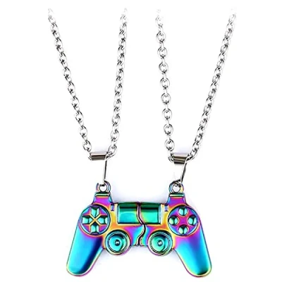 Imagen de collar magnético con colgante de gamepad Aleación metal, mango consola juegos, controlador juego para novio, mejores amigos, zinc