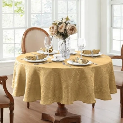 Imagen de Elrene Mantel de Damasco, poliéster, Dorado, 60 x 84 Pulgadas, Ovalado