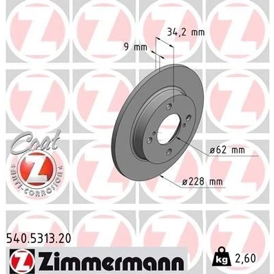 Imagen de ZIMMERMANN COAT Z 540.5313.20 Disco de freno 228 9 6/4 4 100 macizo revestido SUZUKI: Baleno II Hatchback