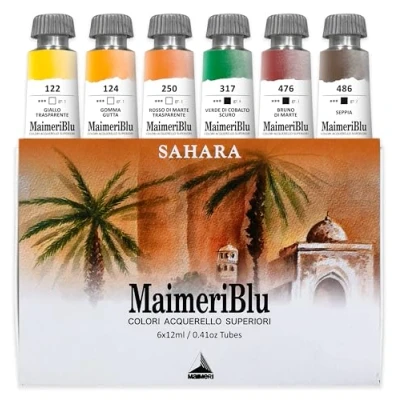 Imagen de Maimeri BLU, Acuarelas de Bellas Artes, Set Sáhara, Caja cartón, Colores Surtidos, 6 Unidades 12ml, Multicolor, 12 ml