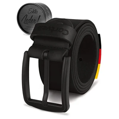 Imagen de Cartvelli cinturón de piel auténtica para hombre, negro, 40 mm, fabricado en Alemania, caja regalo, hebilla color Negro mate, , cintura 120
