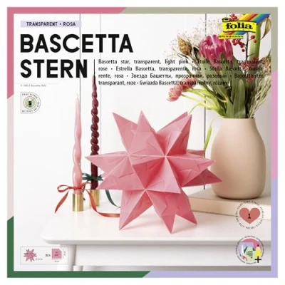 Imagen de folia Juego Bascetta, Papel Transparente, 20 x cm, 115 g/m², 32 Hojas, diámetro de la Estrella Hecha a Mano Aprox. 30 Incluye Instrucciones para Manualidades, Color Rosa