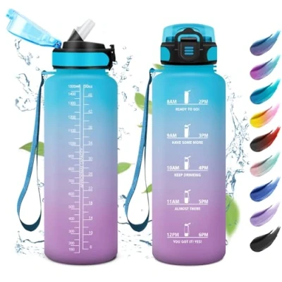 Imagen de Botella Agua 1.5L, Motivadora y Prueba de Fugas, Reutilizable, con Pajita, Marcador Tiempo, Garrafa para Oficina, Escuela, Senderismo, Gimnasio