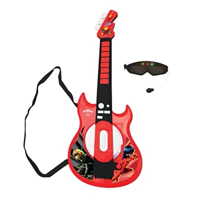 Imagen de Lexibook, Miraculous Ladybug Cat Noir, Guitarra electrónica Luminosa con micrófono, Gafas melodías, 2 Modos de Juego, Entrada para MP3, Negro/Rojo, K260MI