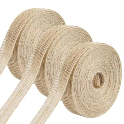 Imagen de SYEYCW 3 Rollos 2CM Cinta de Yute, 30M Arpillera, Decorativa Lino, Natural Yute Vintage, para Manualidades, Envolver Regalos, Navidad, Boda