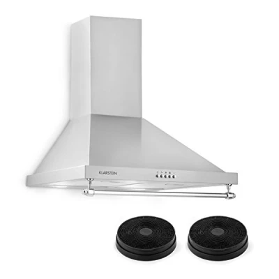 Imagen de Klarstein Montblanc Campana extractora de pared y 2 filtros carbono, 3 niveles, Extracción hasta 610 m3/h, Potencia 165 W, Juego montaje incluido, Ancho 60 cm, Filtro aluminio, Luz LED, Plata